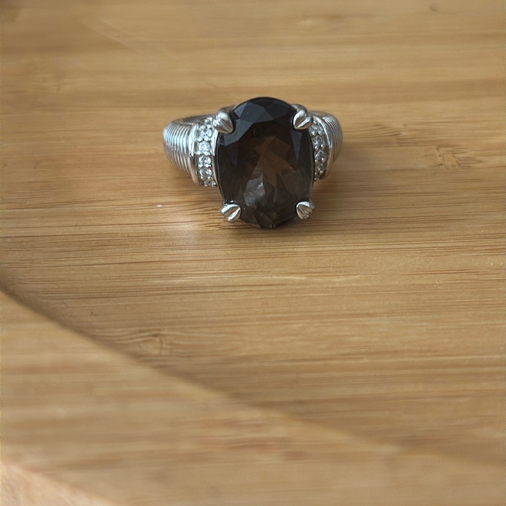 Judith Ripka sterling silver ring with brown stone